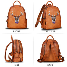 Load image into Gallery viewer, Genuine Leather Backpack Leather Knapsack Rucksack Deer Pattern