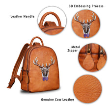 Load image into Gallery viewer, Genuine Leather Backpack Leather Knapsack Rucksack Deer Pattern