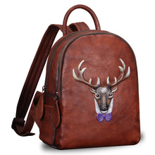 Load image into Gallery viewer, Genuine Leather Backpack Leather Knapsack Rucksack Deer Pattern