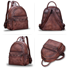 Load image into Gallery viewer, Genuine Leather Backpack for Women Vintage Real Leather Knapsack purse Shoulder Rucksack Fashion Daypack Bag