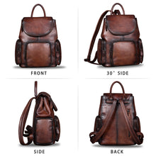 Load image into Gallery viewer, Genuine Leather Backpack for Women Vintage Real Leather Rucksack Fashion Backpack Purse Daypack Bag High Capacity