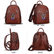 Load image into Gallery viewer, Genuine Leather Backpack Leather Knapsack Rucksack Deer Pattern