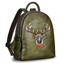 Load image into Gallery viewer, Genuine Leather Backpack Leather Knapsack Rucksack Deer Pattern