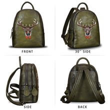 Load image into Gallery viewer, Genuine Leather Backpack Leather Knapsack Rucksack Deer Pattern