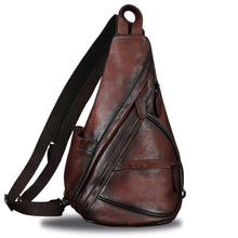 Load image into Gallery viewer, Genuine Leather Sling Bag for Men and Women Vintage Sling Backpack Shoulder Crossbody Bag Chest Bag for Ipad W0722