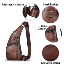Load image into Gallery viewer, Genuine Leather Sling Bag for Men Vintage Handmade Crossbody Daypack Hiking Backpack Retro Crossbody Shoulder Bag W0727