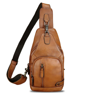 Genuine Leather Sling Bag Vintage Crossbody Shoulder Bag Handmade Casual Backpack Fanny Purse Chest Bag