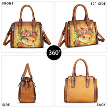 Load image into Gallery viewer, Genuine Leather Handbag for Women Hand Painted Leather Top Handle Purse Handmade Crossbody Satchel Tote Bag
