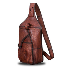 Load image into Gallery viewer, Genuine Leather Sling Bag for Men and Women Vintage Large Sling Backpack Shoulder Crossbody Chest Bag for Ipad
