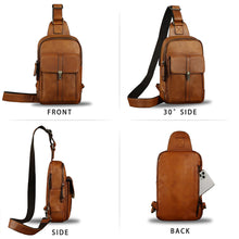 Load image into Gallery viewer, Genuine Leather Sling Bag Casual Shoulder Hiking Backpack Vintage Handmade Crossbody Bag Retro Chest Daypack
