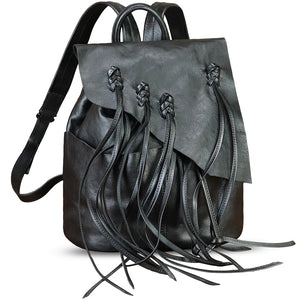 Genuine Leather Tassels Fashion Backpack for Women Vintage Soft Leather Knapsack Purse Satchel Rucksack Daypack Bags