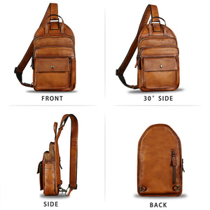 Genuine Leather Sling Bag for Men and Women Vintage Real Leather Fashion Sling Backpack Shoulder Crossbody Chest Purse