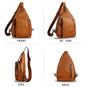 Genuine Leather Sling Bag for Men and Women Vintage Real Leather Sling Backpack Shoulder Crossbody Bag Chest Bag