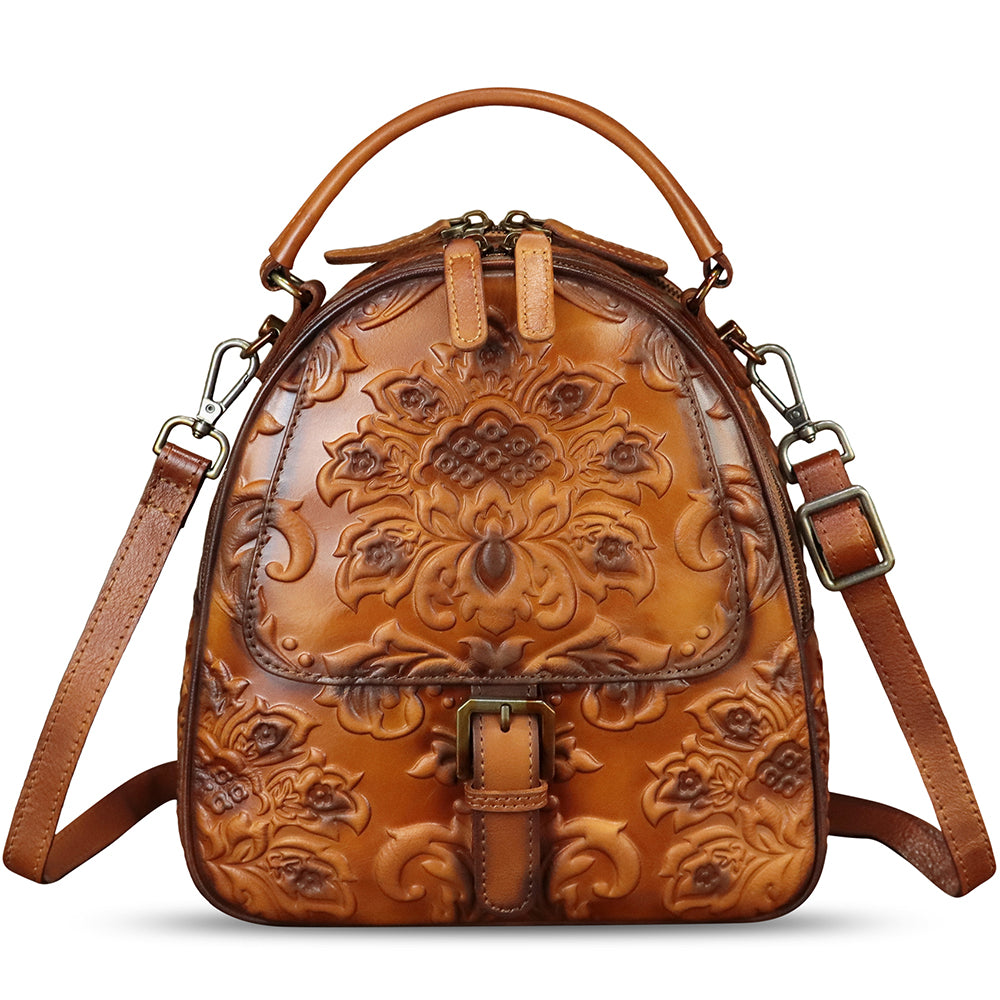 Genuine Leather Backpack Purse Fashion Rucksack Retro Daypack Small Vintage Leather Backpack for Women Genuine Cowhide  main image 3
