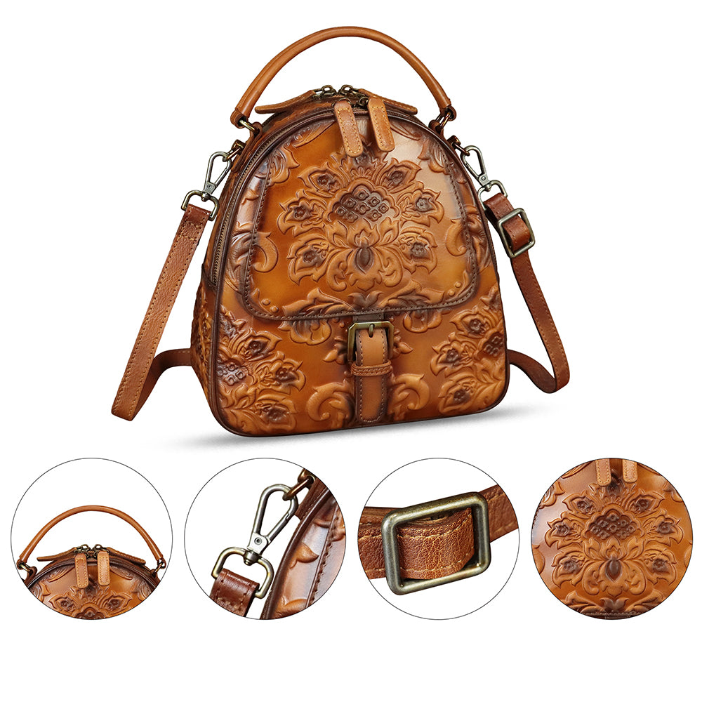 Genuine Leather Backpack for Women Crossbody Shoulder Bag Vintage Rucksack Fashion Knapsack Purse Daypack Bag