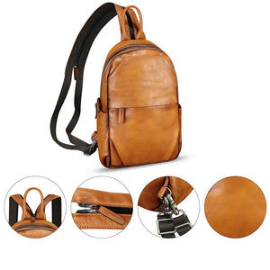 Genuine Leather Sling Bag Retro Crossbody Sling Backpack Handmade Chest Vintage Shoulder Daypack Purse Fanny Pack