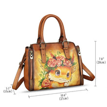 Load image into Gallery viewer, Genuine Leather Handbag for Women Hand Painted Leather Top Handle Purse Handmade Crossbody Satchel Tote Bag
