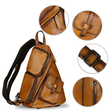 Load image into Gallery viewer, Genuine Leather Large Sling Bag for Men and Women Large Sling Backpack Purse Shoulder Crossbody Chest Bag for Ipad
