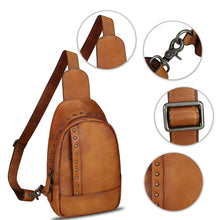 Load image into Gallery viewer, Genuine Leather Sling Bag for Women Sling Backpack Chest Shoulder Hiking Daypack Vintage Handmade Casual Crossbody Purse
