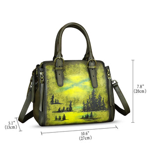 Genuine Leather Handbag for Women Hand Painted Leather Top Handle Purse Handmade Crossbody Satchel Tote Bag