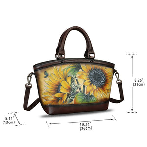 Genuine Leather Handbag Purse for Women Hand Painted Shoulder Handbag Handmade Purse Crossbody Work Tote Casual Bag