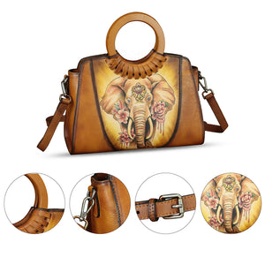 Genuine Leather Tote Bag for Women Hand Painted Shoulder Handbag Handmade Purse Crossbody Work Tote Casual Purse