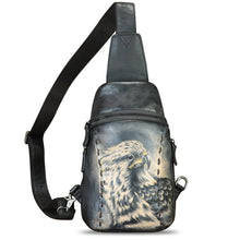 Load image into Gallery viewer, Genuine Leather Sling Bag Hand Painted Crossbody Backpack Retro Handmade Chest Shoulder Daypack Fanny Pack Purse
