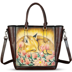 Genuine Leather Handbag for Women Hand Painted Leather Top Handle Satchel Handmade Crossbody Purse Tote Bag