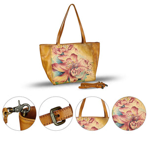 Genuine Leather Shoulder Bag for Women Hand Painted Handbag Handmade Crossbody Work Tote Casual Daypack Purse