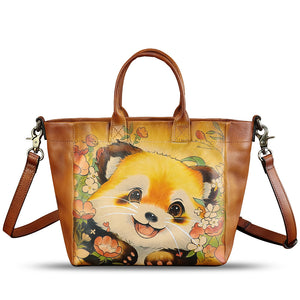 Hand painted Genuine Leather Purse and Handbag for Women Tote Bag Shoulder Bag