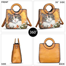 Load image into Gallery viewer, Genuine Leather Tote Bag for Women Hand Painted Leather Shoulder Handbag Handmade Purse Crossbody Work Tote Casual Purse
