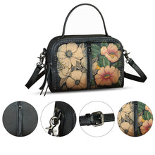 Load image into Gallery viewer, Genuine Leather Satchel for Women Hand Painted Leather Top Handle Handbag Handmade Crossbody Satchel Purse Tote Bag
