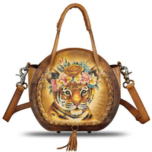 Load image into Gallery viewer, Genuine Leather Handbag for Women Purse Hand Painted Pattern Top Handle Satchel Handmade Crossbody Pouch
