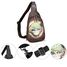 Load image into Gallery viewer, Genuine Leather Sling Bag Hand Painted Crossbody Backpack Retro Handmade Chest Shoulder Daypack Fanny Pack Purse
