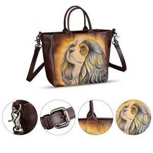 Hand painted Genuine Leather Purse and Handbag for Women Tote Bag Shoulder Bag