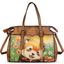 Load image into Gallery viewer, Genuine Leather Satchel for Women Hand Painted Pattern Handbag Top Handle Bags Handmade Crossbody Purse Work Tote
