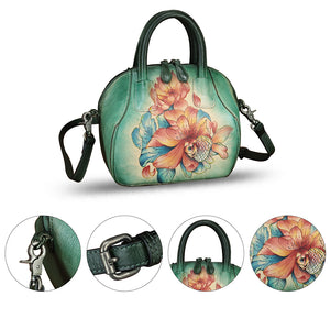 Genuine Leather Handbag for Women Purse Hand Painted Leather Top Handle Satchel Handmade Crossbody Pouch
