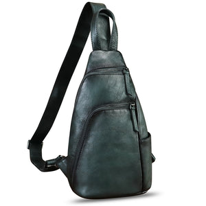 Genuine Leather Silng Bag for Men and Women Vintage Leather Sling Backpack Purse Shoulder Crossbody Bag Chest Bag