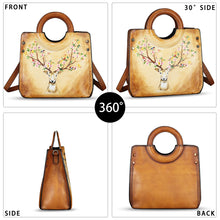 Load image into Gallery viewer, Genuine Leather Tote Bag for Women Hand Painted Leather Shoulder Handbag Handmade Purse Crossbody Work Tote Casual Purse
