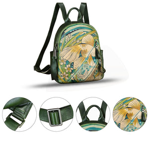 Genuine Leather Backpack for Women Hand Painted Knapsack Purse Handmade Rucksack Casual Daypack