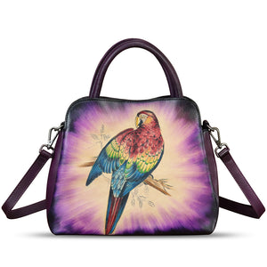 Genuine Leather Handbag for Women Hand Painted Leather Top Handle Satchel Handmade Crossbody Purse