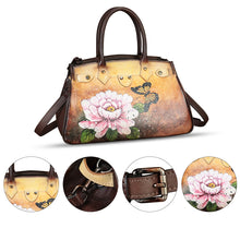 Load image into Gallery viewer, Genuine Leather Satchel for Women Hand Painted Leather Handbag Top Handle Bags Handmade Crossbody Purse Work Tote
