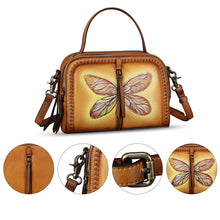 Load image into Gallery viewer, Genuine Leather Satchel for Women Hand Painted Leather Top Handle Handbag Handmade Crossbody Satchel Purse Tote Bag
