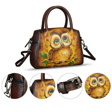 Load image into Gallery viewer, Genuine Leather Handbag for Women Hand Painted Top Handle Purse Retro Handmade Satchel Vintage Crossbody Hobo Bag
