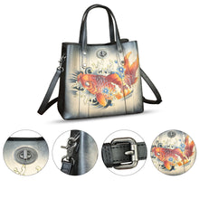 Load image into Gallery viewer, Genuine Leather Handbag Satchel for Women Hand Painted Leather Handmade Work Tote Bag Casual Shoulder Purse
