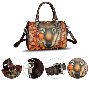 Genuine Leather Satchel for Women Hand Painted Leather Handbag Top Handle Bags Handmade Purse Crossbody Tote Bag