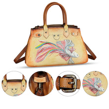 Load image into Gallery viewer, Genuine Leather Satchel for Women Hand Painted Leather Handbag Top Handle Bags Handmade Crossbody Purse Work Tote
