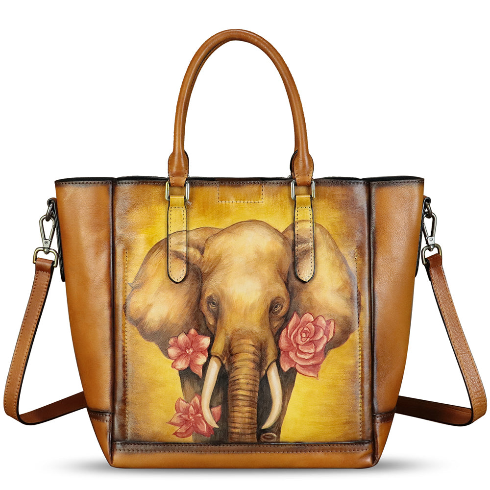 Genuine Leather Handbag for Women Hand Painted Leather Top Handle Satchel Handmade Crossbody Purse Tote Bag