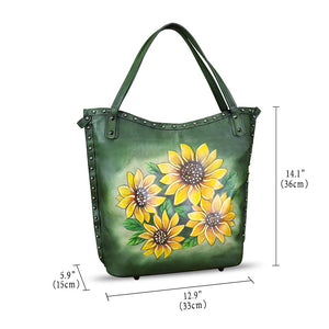 Genuine Leather Shoulder Bag for Women Hand Painted Leather Handbag Handmade Purse Crossbody Work Tote Bag Casual Purse