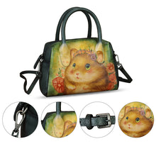Load image into Gallery viewer, Genuine Leather Handbag for Women Hand Painted Top Handle Purse Retro Handmade Satchel Vintage Crossbody Hobo Bag
